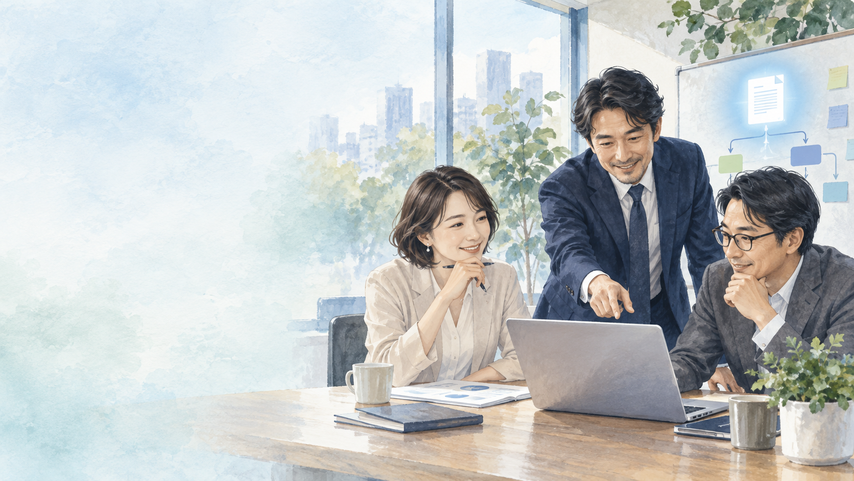 AIアプリの利用条件を確認するチームのイラスト